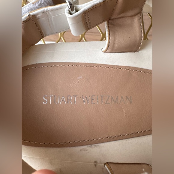 STUART WEITZMAN Vail Croc-effect Leather Slingback Sandals Sz: 8 White - Picture 7 of 9